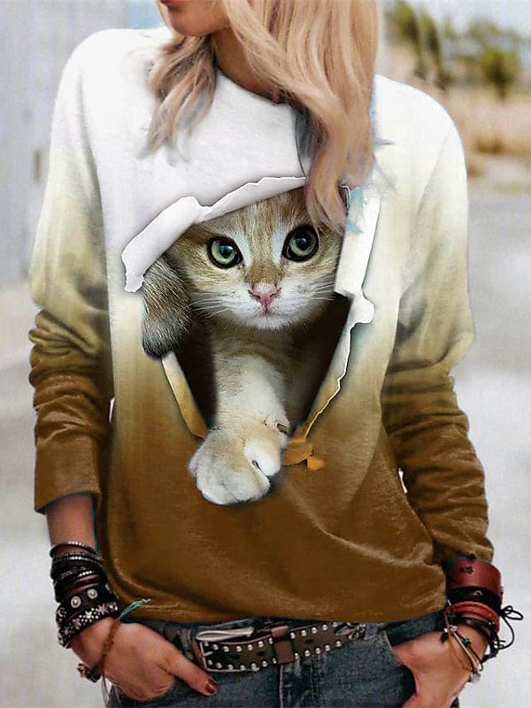 Cat Color Gradient Long Sleeve Women's T-shirt