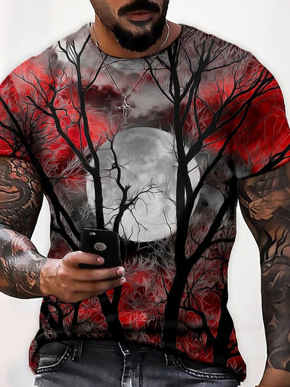 Trees Casual Mens 3D Shirt For Halloween | Purple Summer Cotton | Men'S Unisex Tee Moon Graphic Prints Crew Neck Wine Blue Yellow Red 3D Daily Short Sleeve