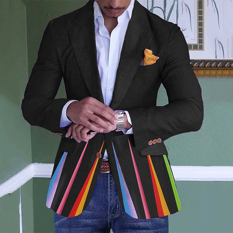 Rainbow Striped Men's Business Blazer for Winter Events