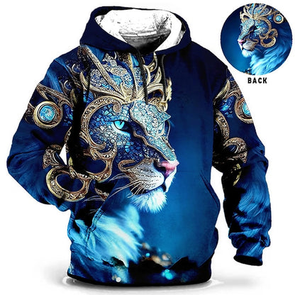 New Year Leopard King Mens Graphic Hoodie Animal Lion Prints Daily Classic Casual 3D Pullover Holiday Going Out Streetwear Hoodies Custom Red Blue Long Sleeve Hooded Birthday Cotton