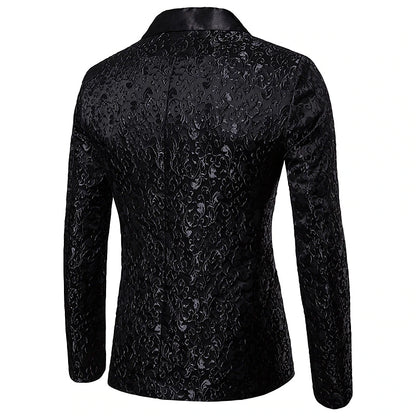 Elegant Floral Men's Jacquard Blazer with Thermal Warmth