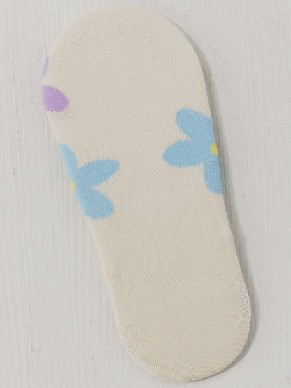 Charming White Floral Print Invisible Socks