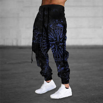 Micro-Elastic Men's Graphic Printed Sweatpants - Black Blue Streetwear