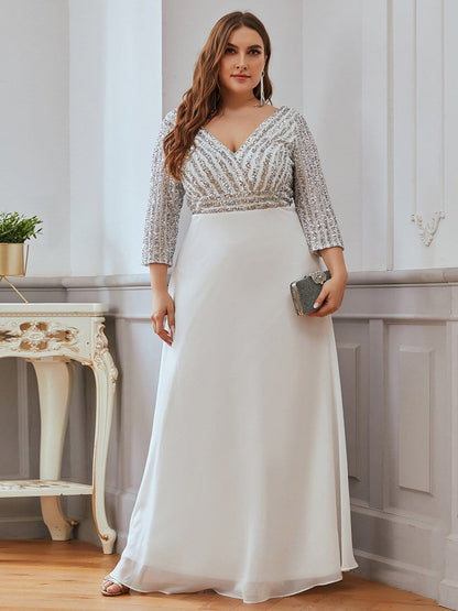 Chic A-Line Evening Dress with Sequin Detail and 3/4 Sleeves