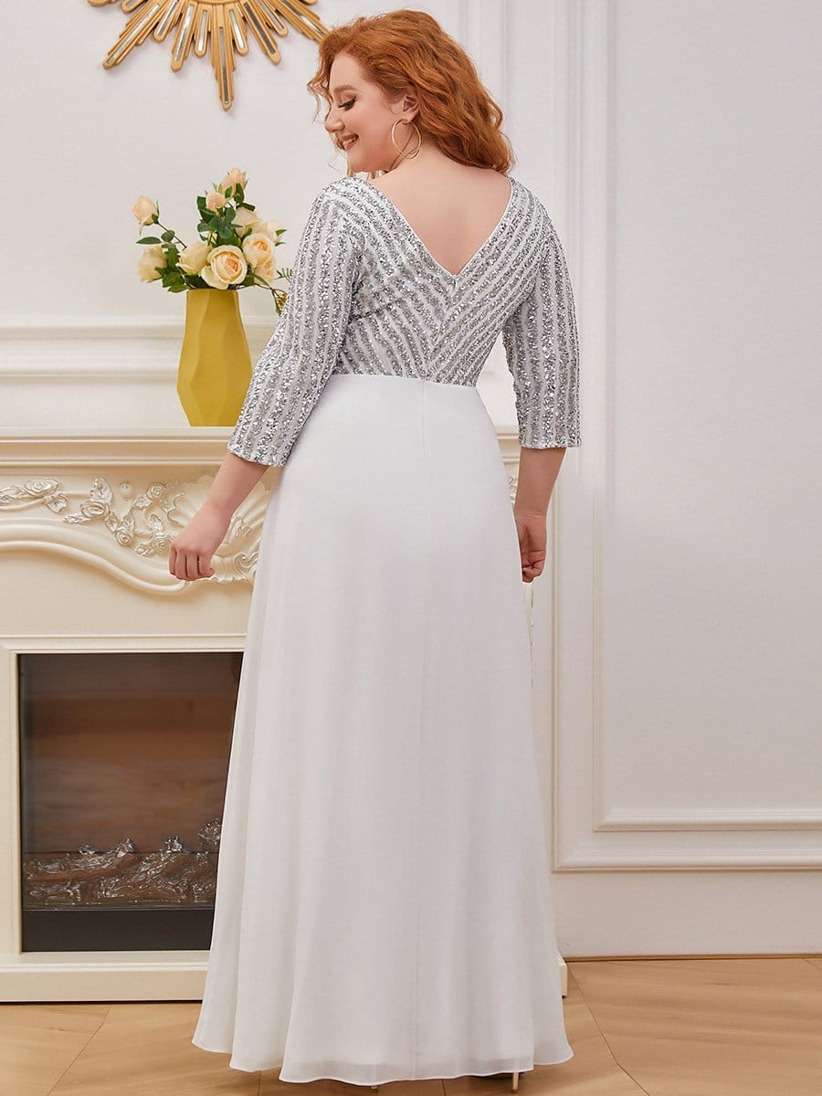 Chic A-Line Evening Dress with Sequin Detail and 3/4 Sleeves