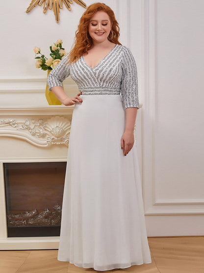 Chic A-Line Evening Dress with Sequin Detail and 3/4 Sleeves