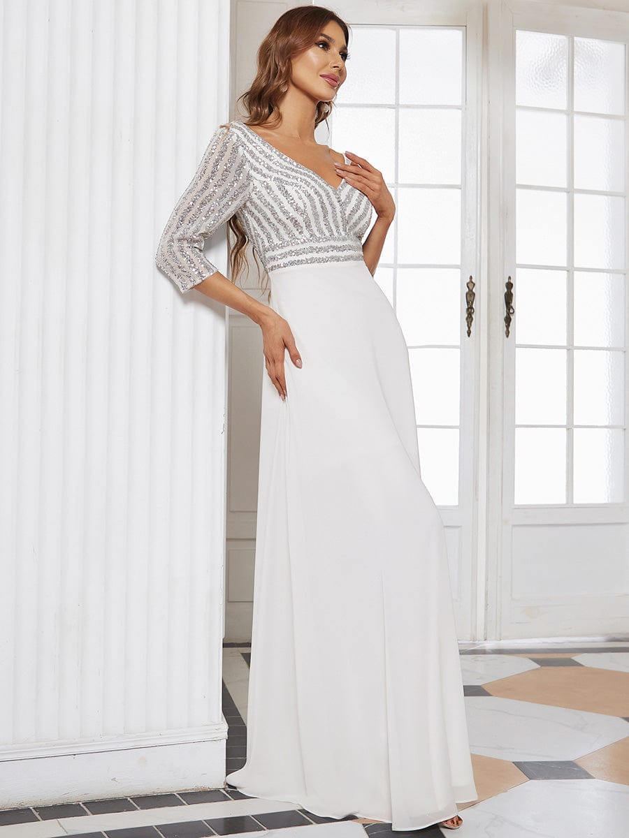 Chic A-Line Evening Dress with Sequin Detail and 3/4 Sleeves