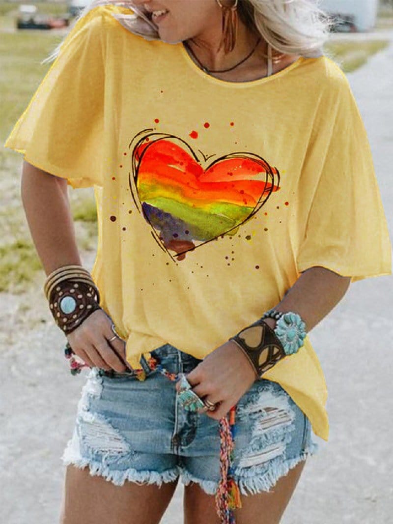 Chic Heart Printed Drop Shoulder T-Shirt