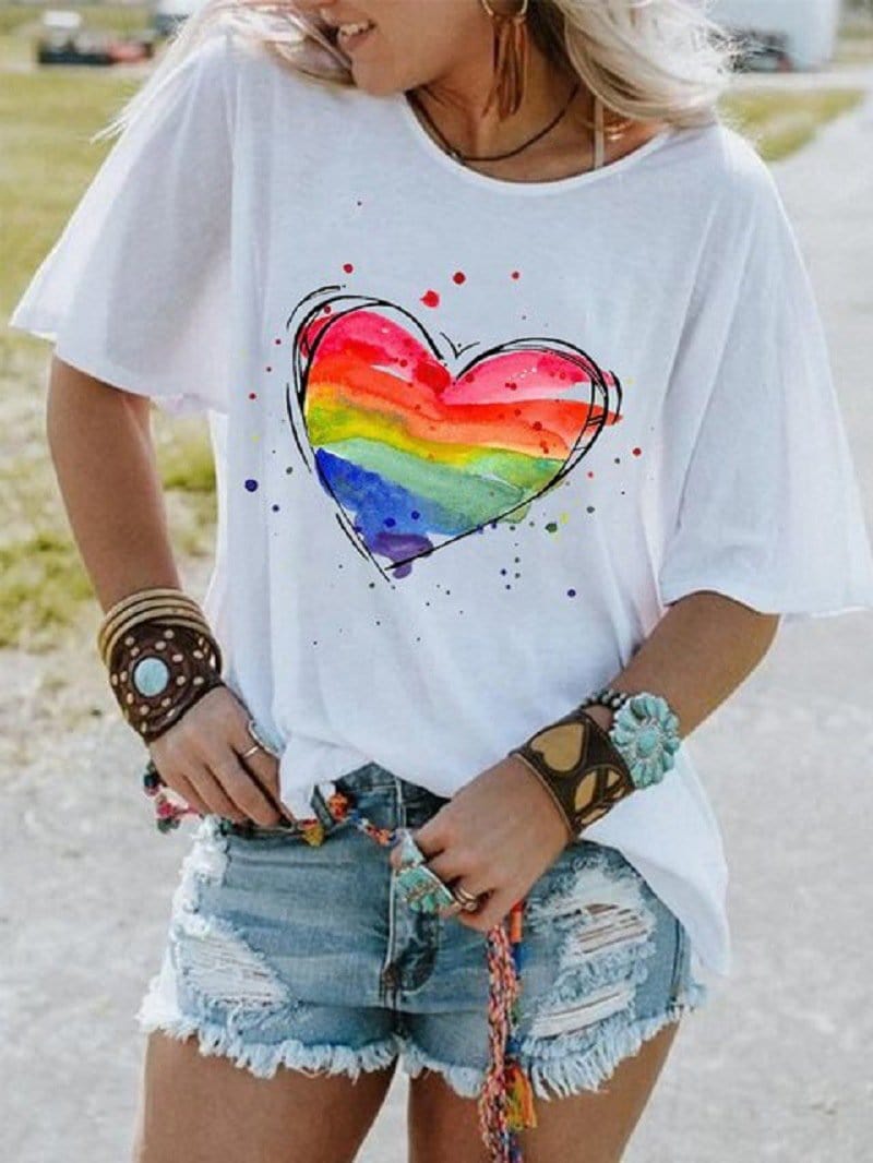 Chic Heart Printed Drop Shoulder T-Shirt