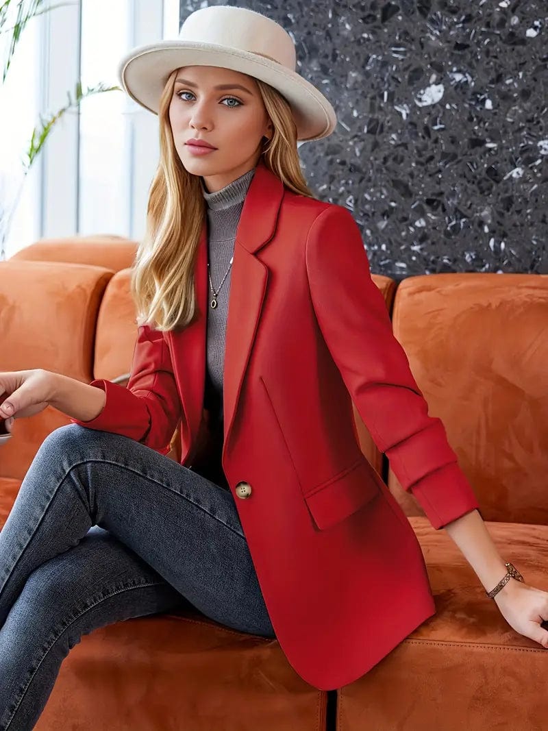 Chic Lapel Neck Blazer with Single Button Closure, Stylish Long Sleeve Jacket for Spring & Fall, Women's Fashion Piece