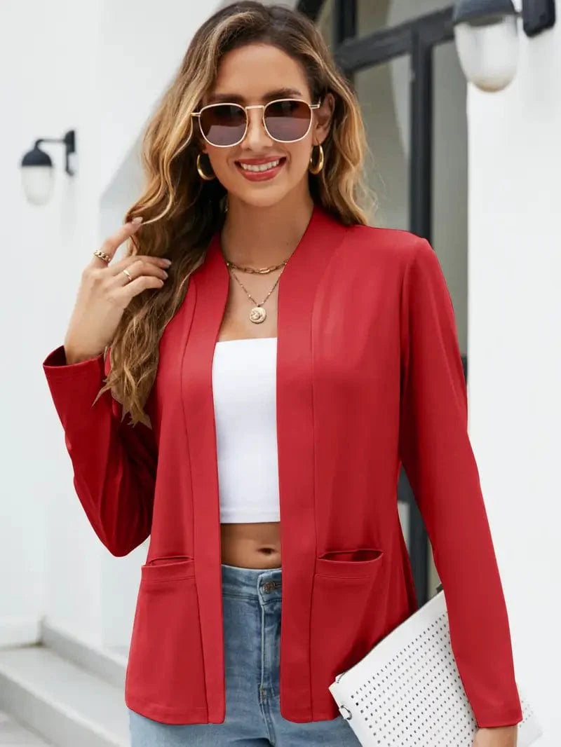 Chic Open Front Blazer with Stylish Pockets for Women