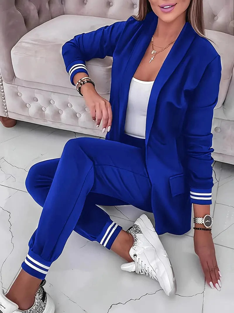 Chic Two-Piece Suit with Long Sleeve Lapel Neck Blazer & High Waist Skinny Pants