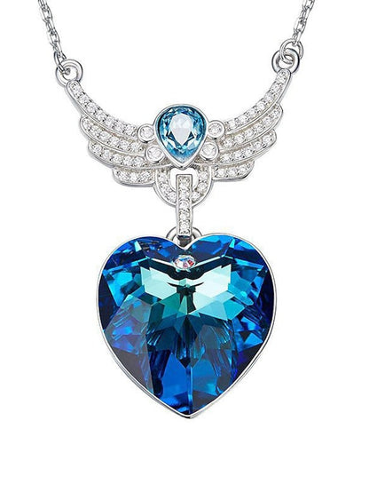 Romantic Blue Winged Heart Necklace for Fashionable Women