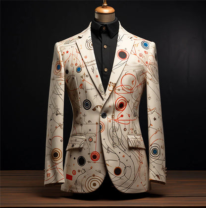 Winter Music Notes Men's Vintage Coat Blazer with Graffiti Design