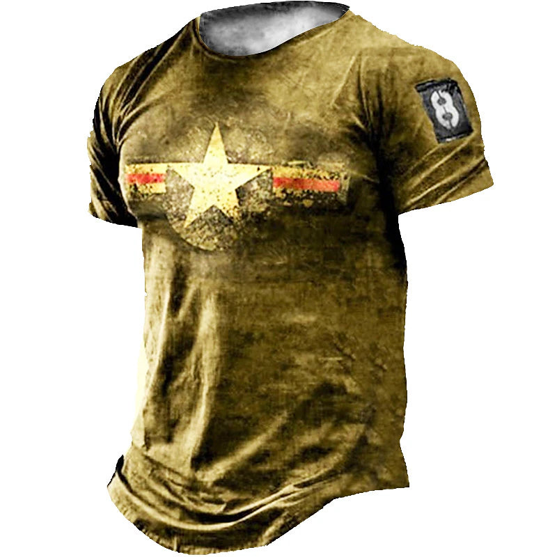 Men's Unisex T shirt Tee Distressed T Shirt Star Graphic Prints Crew Neck Light Brown Gold Brown Dark Gray 3D Print Outdoor Street Short Sleeve Print Clothing Apparel Sports Designer Vintage Casual