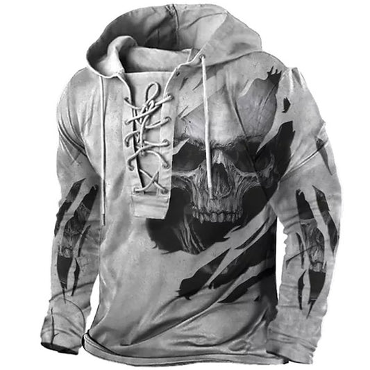 Men's Pullover Hoodie Sweatshirt Pullover Gray Hooded Skull Graphic Prints Print Lace up Casual Daily Sports 3D Print Streetwear Designer Basic Spring &  Fall Clothing Apparel Hoodies Sweatshirts