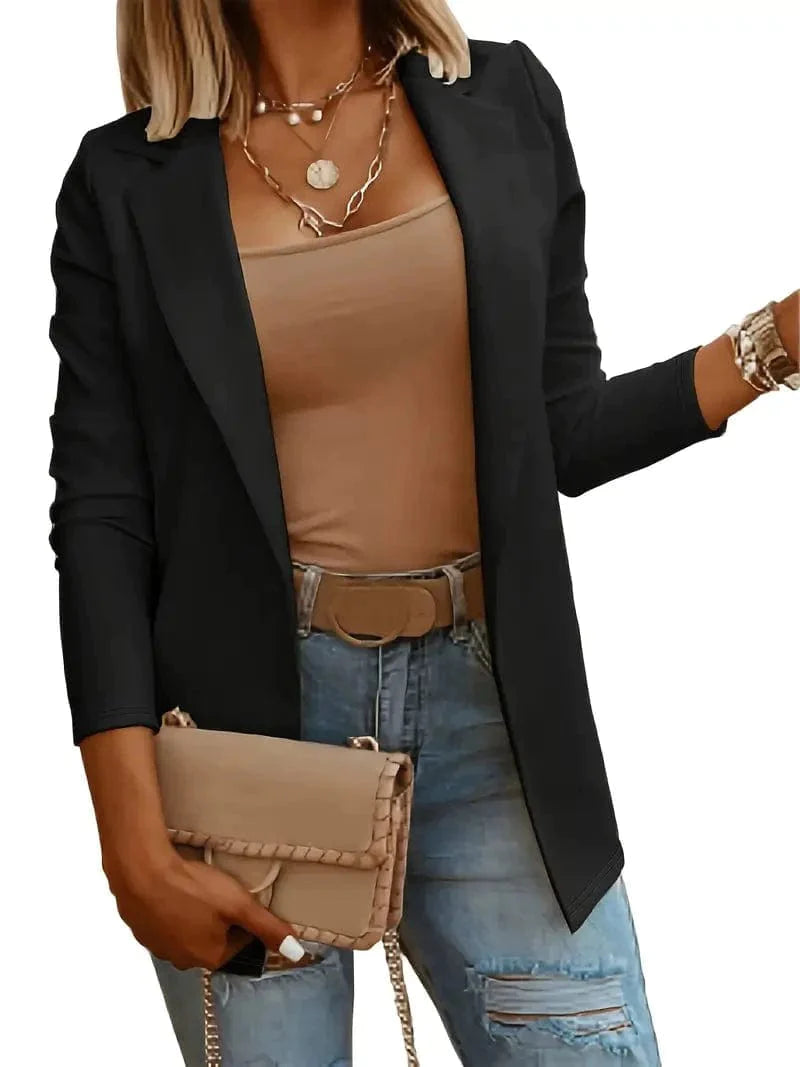 Classic Open-Front Long Sleeve Solid Lapel Casual Blazer
