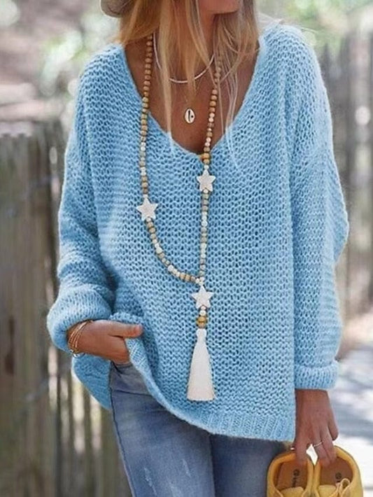 Classic V Neck Knit Sweater Cardigans for Women in Blue, Yellow, and Gray