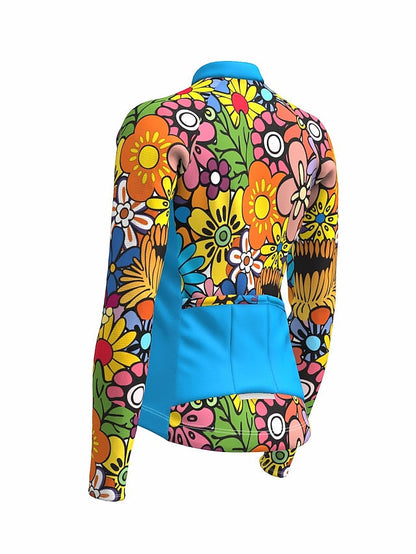 21Grams Women's Cycling Jersey Long Sleeve Bike Top with 3 Rear Pockets Mountain Bike MTB Road Bike Cycling Breathable Moisture Wicking Quick Dry Reflective Strips Yellow Blue Purple Rainbow Floral - LuckyFash™