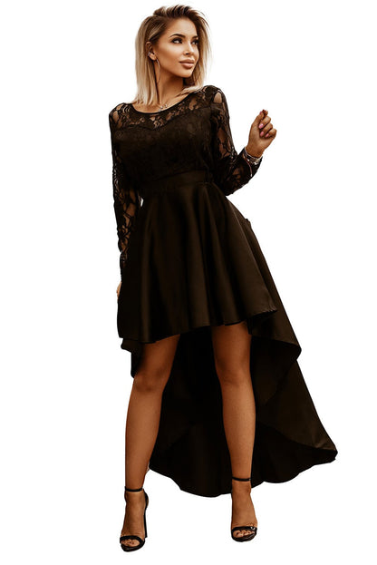 Cocktail Party Floral Embroidery Lace Crew Neck Elegant Classic Midi Dress