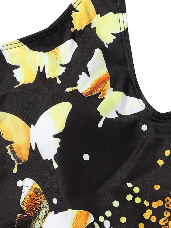 Color Block Butterfly Golden Black Padded 2 Piece Swimsuit for Women