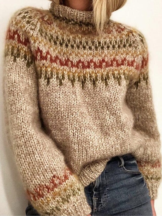 Color Block Geometric Women's Knitted Sweater Pullover for Fall and Winter