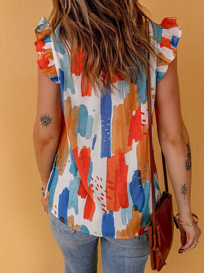 Colorful Loose Sleeveless Women's Printed Tops with Princess Sleeves