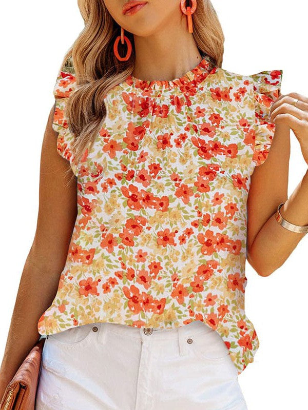 Colorful Loose Sleeveless Women's Printed Tops with Princess Sleeves