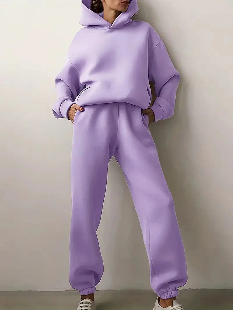 Comfy Cozy Matching Set: Relaxed Long Sleeve Hoodie and Jogger Pants Set, Women's Lounge Wear