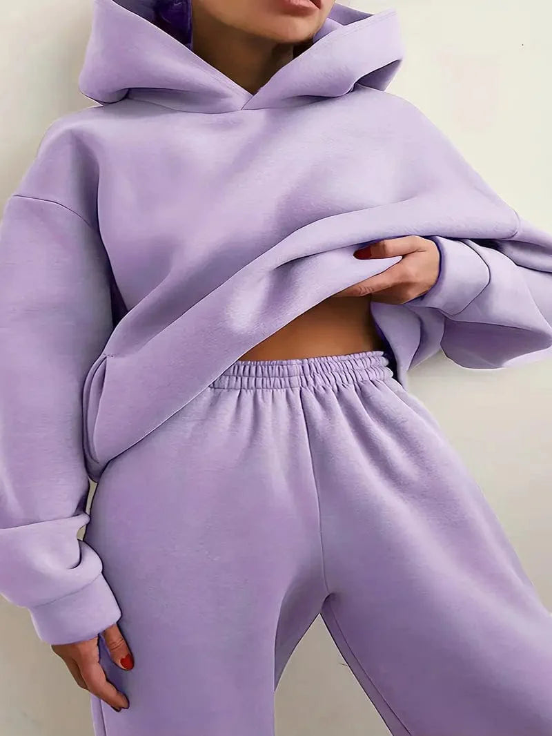 Comfy Cozy Matching Set: Relaxed Long Sleeve Hoodie and Jogger Pants Set, Women's Lounge Wear
