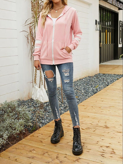 Contrast Zip Long Sleeve Hoodie