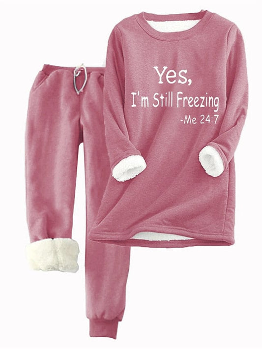 Cozy Fleece Sweatshirt and Tracksuit Pants Set for Women with Drawstring