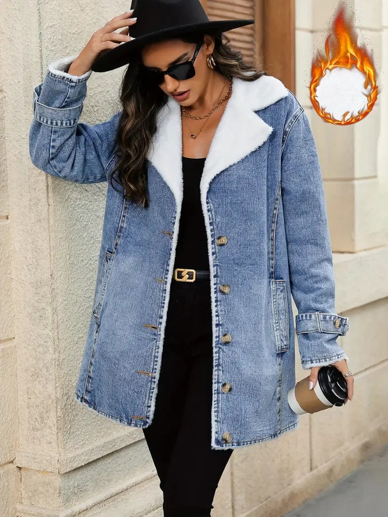 Cozy Lined Denim Jacket with Relaxed Fit for Women