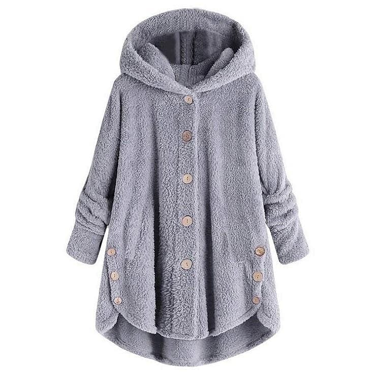 Cozy Plus Size Fleece Jacket with Pocket and Button Front