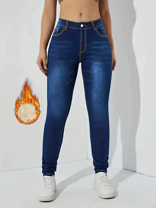 Cozy Skinny Denim Jeans for Women with Slant Pockets