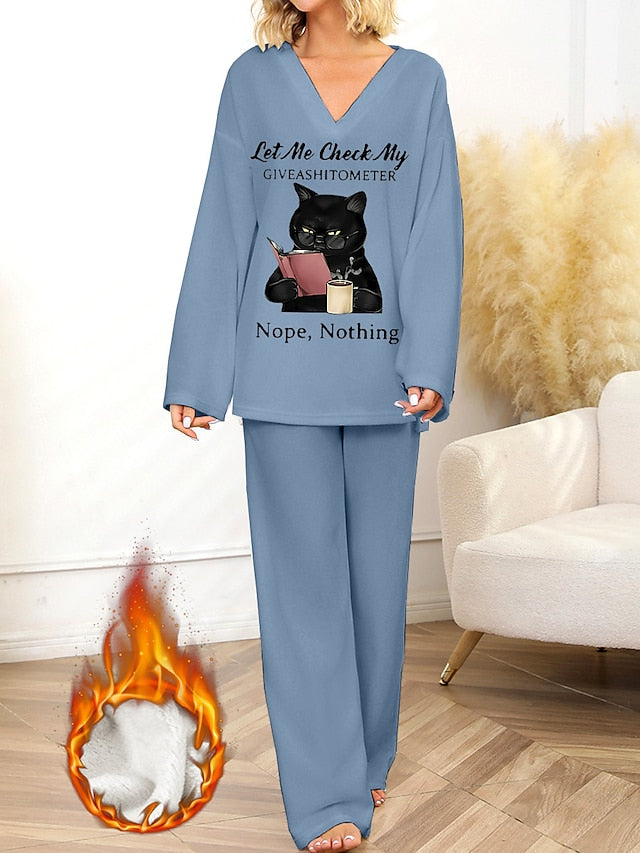 Cozy Cat Printed Pajama Sets for Women