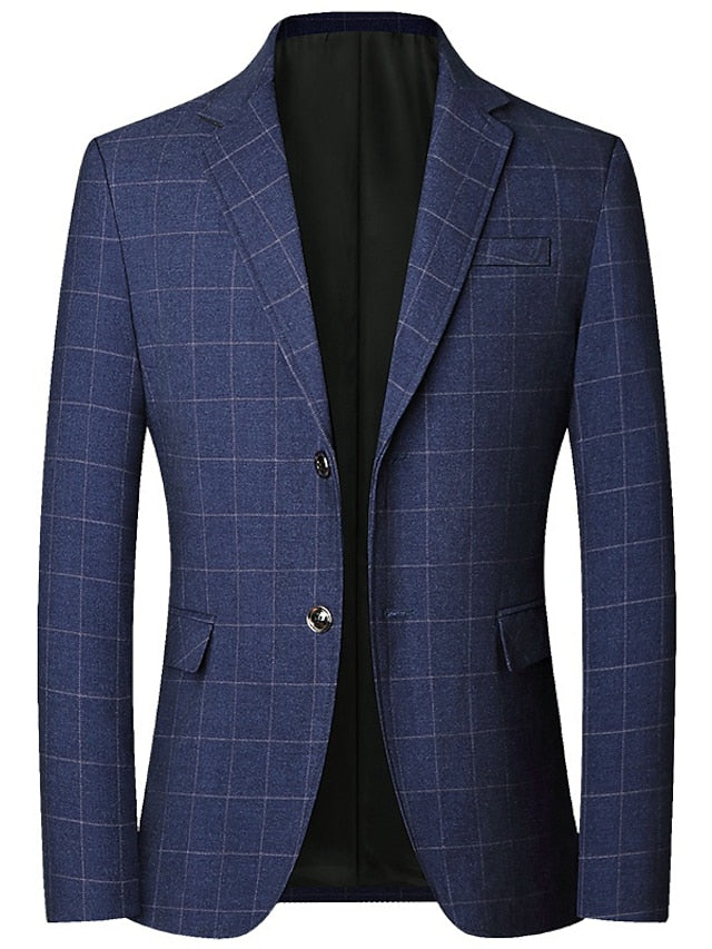 Classic Men's Plaid Lapel Blazer with Warm Long Sleeves