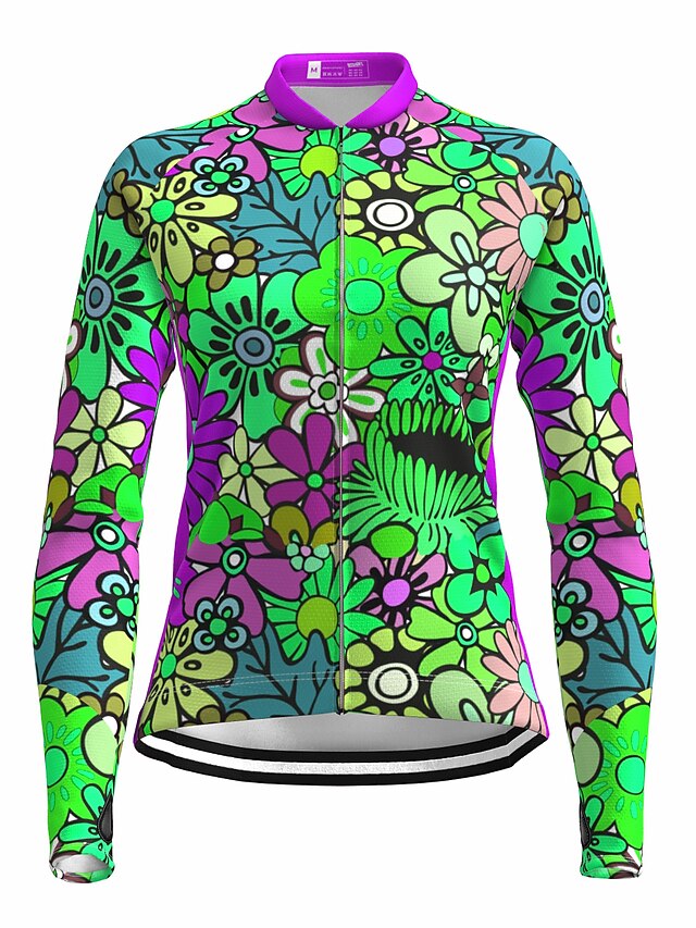 21Grams Women's Cycling Jersey Long Sleeve Bike Top with 3 Rear Pockets Mountain Bike MTB Road Bike Cycling Breathable Moisture Wicking Quick Dry Reflective Strips Yellow Blue Purple Rainbow Floral - LuckyFash™