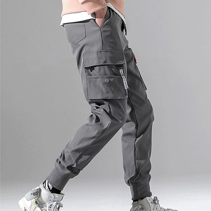 High-Waisted Men's Cargo Trousers with Multi-Pocket Design