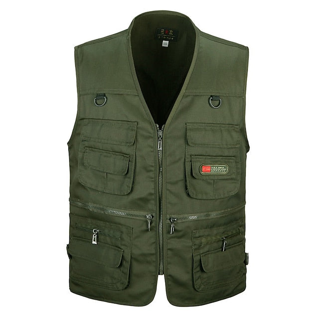 Men's Hiking Vest / Gilet Fishing Vest Outdoor Lightweight Breathable Wear Resistance Multi Pocket Travel Cargo Safari Vest Jacket Top Single Slider Camping Hunting Fishing Black Red Army Green Khaki