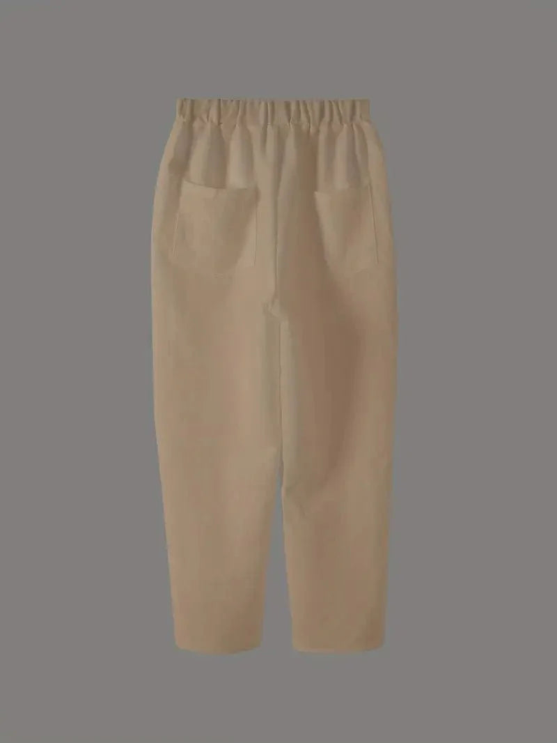 Cropped Pants with Button Detail, Comfy Elastic Waist with Pockets, Women's Casual Apparel