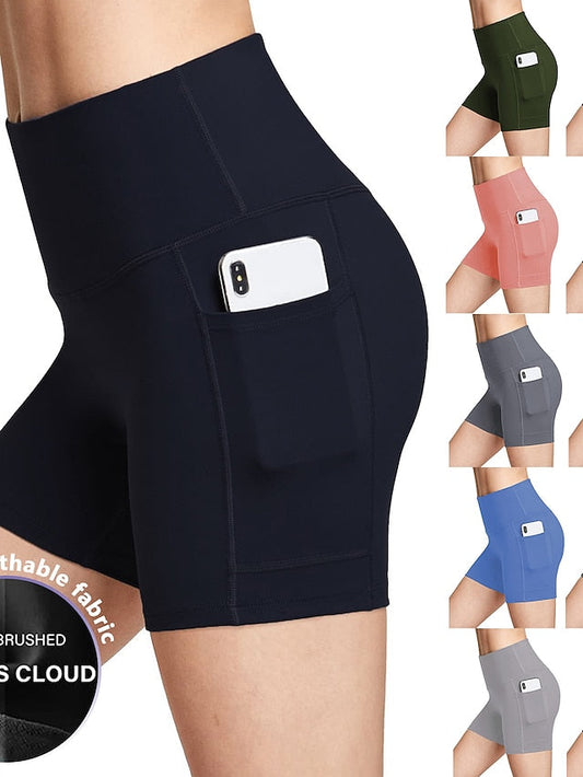 Women's 5" Gym Shorts Yoga Biker Shorts with Side Pockets Tummy Control High Waist Yoga Fitness Gym Workout Compression Shorts - LuckyFash™