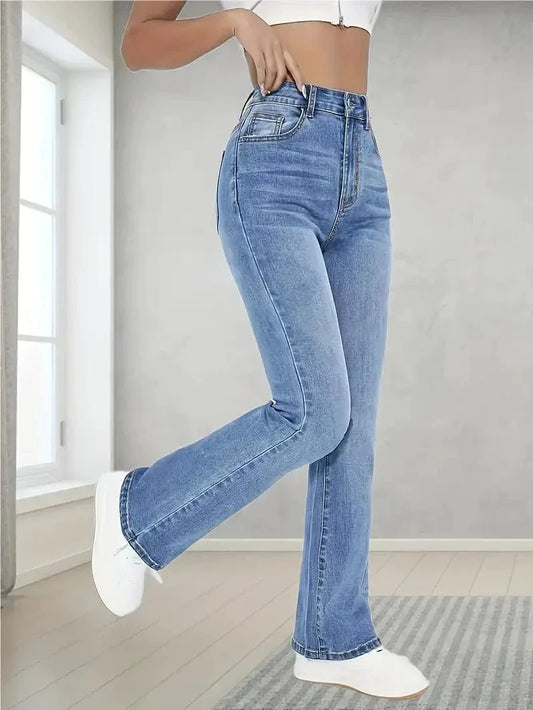 Curve Fit Denim Trousers with High Waist: Jeans with Stretch That Flatter, Women's Denim Bottoms & Apparel