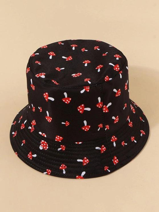Cute Mushroom Print Convertible Bucket Hat for Women
