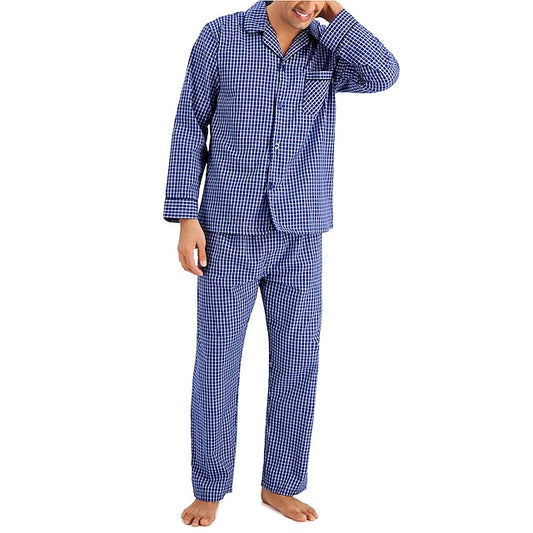 Men's Loungewear Sleepwear Pajama Set Pajama Top and Pant 2 Pieces Plaid Stylish Casual Comfort Home Daily Cotton Comfort Lapel Long Sleeve Shirt Pant Drawstring Elastic Waist Spring Fall Red Blue