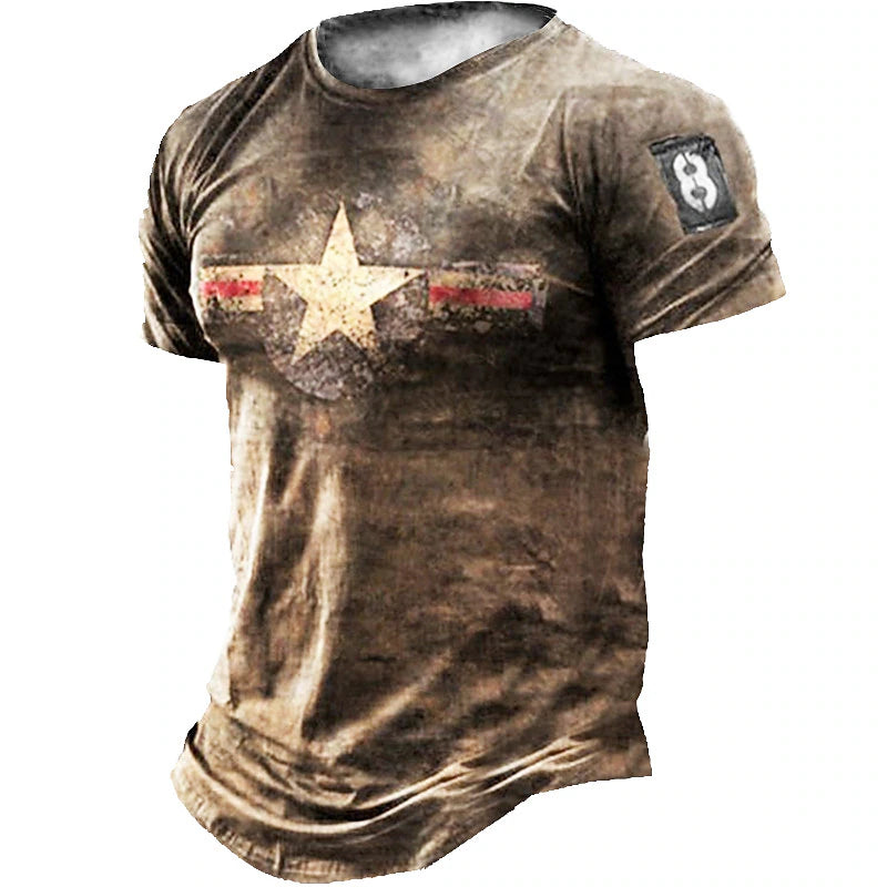 Men's Unisex T shirt Tee Distressed T Shirt Star Graphic Prints Crew Neck Light Brown Gold Brown Dark Gray 3D Print Outdoor Street Short Sleeve Print Clothing Apparel Sports Designer Vintage Casual