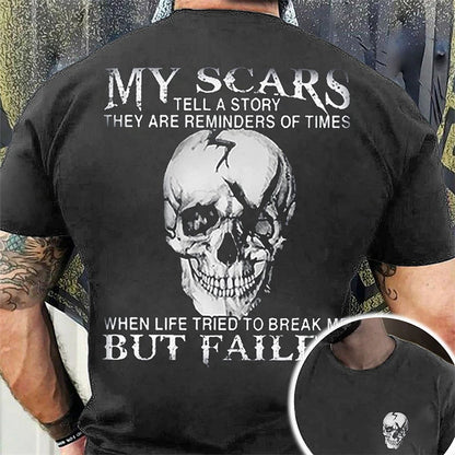 Skull Mens 3D Shirt For My Scars Tell Story They Are Reminders Of Times | Green Summer Cotton | Graphic Prints Black Wine Navy Blue Tee Casual Style Men'S Blend Basic Modern Contemporary Short