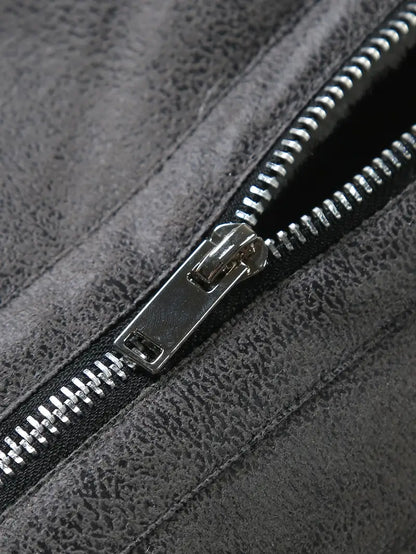 Men's Faux Leather Jacket with Zipper Placket