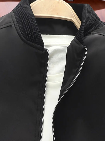 Men's Polyester Bomber Jacket with Rib-Knit Details