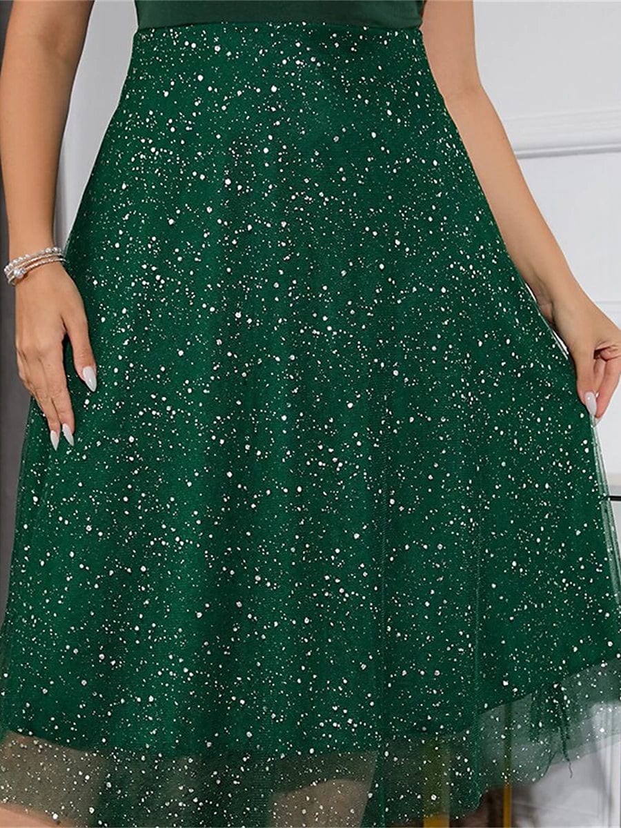 Dark Green and Purple Polka Dot Mesh Party Dress for Plus Size Women